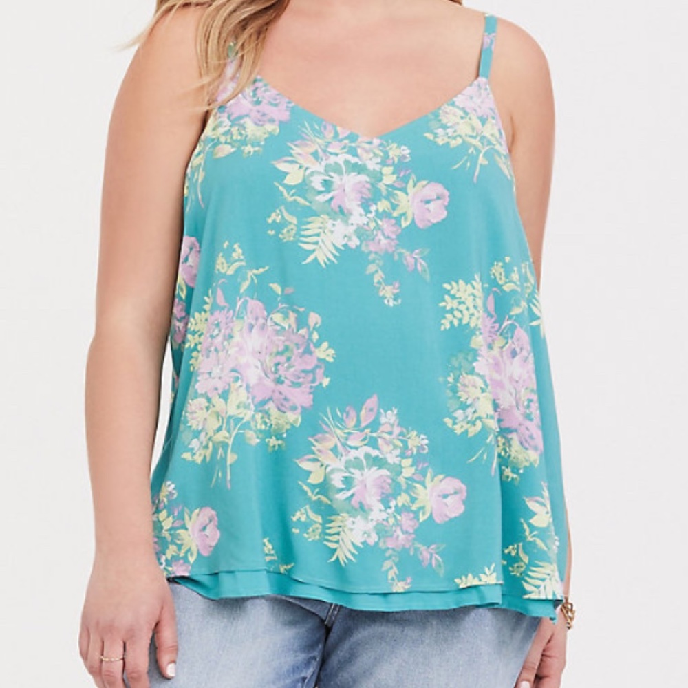 Blue Floral Double Layer Chiffon Cami